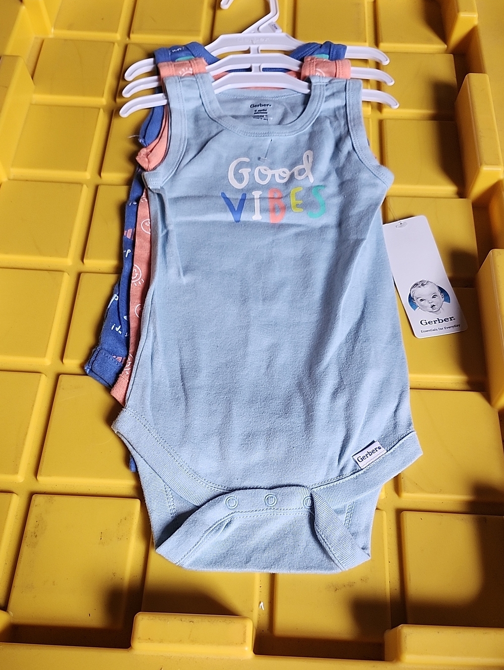 Gerber Light Blue Baby Onesie Set with Multicolor 'Good Vibes'